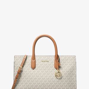 Michael Kors Scarlett Medium Signature Logo Satchel – Vanilla/Acorn – 1