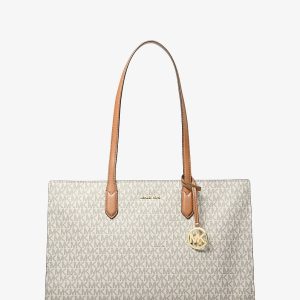 Michael Kors Scarlett Medium Signature Logo Tote Bag – Vanilla/Acorn – 1