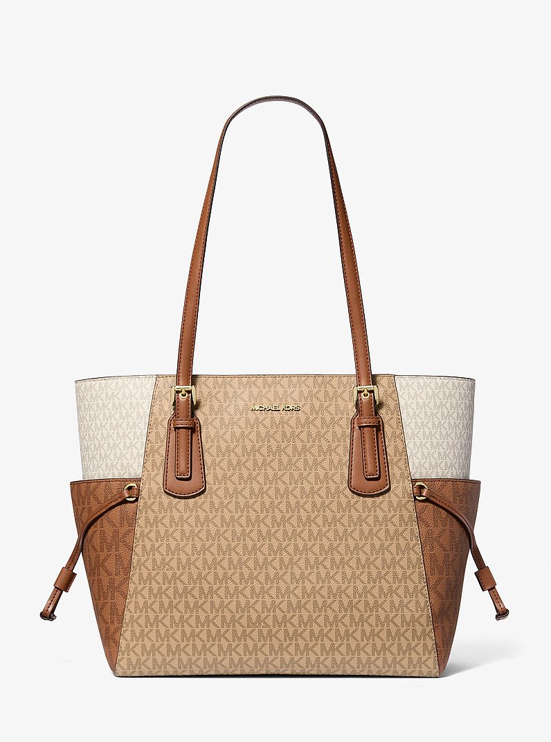 کیف توت زنانه Michael Kors مدل Voyager Large Color-Block Signature Logo CAMEL MLT