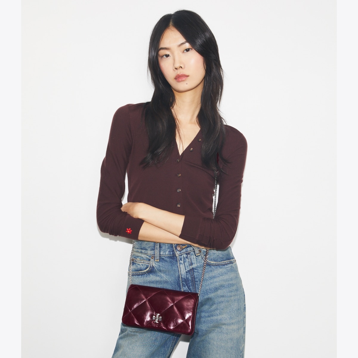 کیف کراسبادی زنانه Tory Burch مدل Kira Diamond Quilt Distressed in red, size OS red