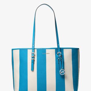 کیف توت زنانه Michael Kors مدل Quinn Large Striped Canvas MILOS BLUE