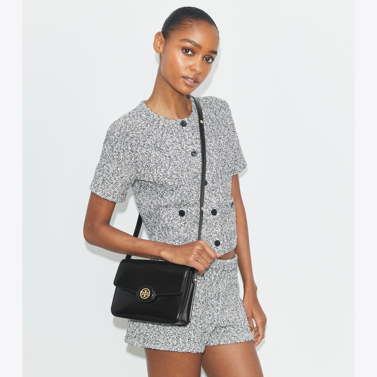 کیف دوشی زنانه Tory Burch مدل Robinson Spazzolato in brown, size OS قهوهای