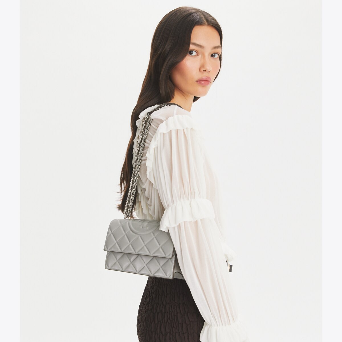 کیف دوشی زنانه Tory Burch مدل Small Fleming in gray, size OS gray