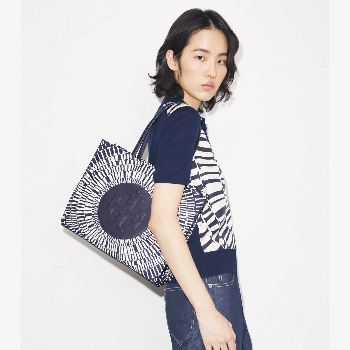 کیف توت زنانه Tory Burch مدل Ella Printed Small in blue, size OS blue