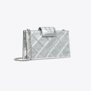 کیف کراس‌بادی زنانه Tory Burch مدل Mini Fleming Metallic  in gray, size OS gray