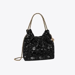 کیف زنانه Tory Burch مدل Mini Fleming Sequin Hobo  in black, size OS مشکی