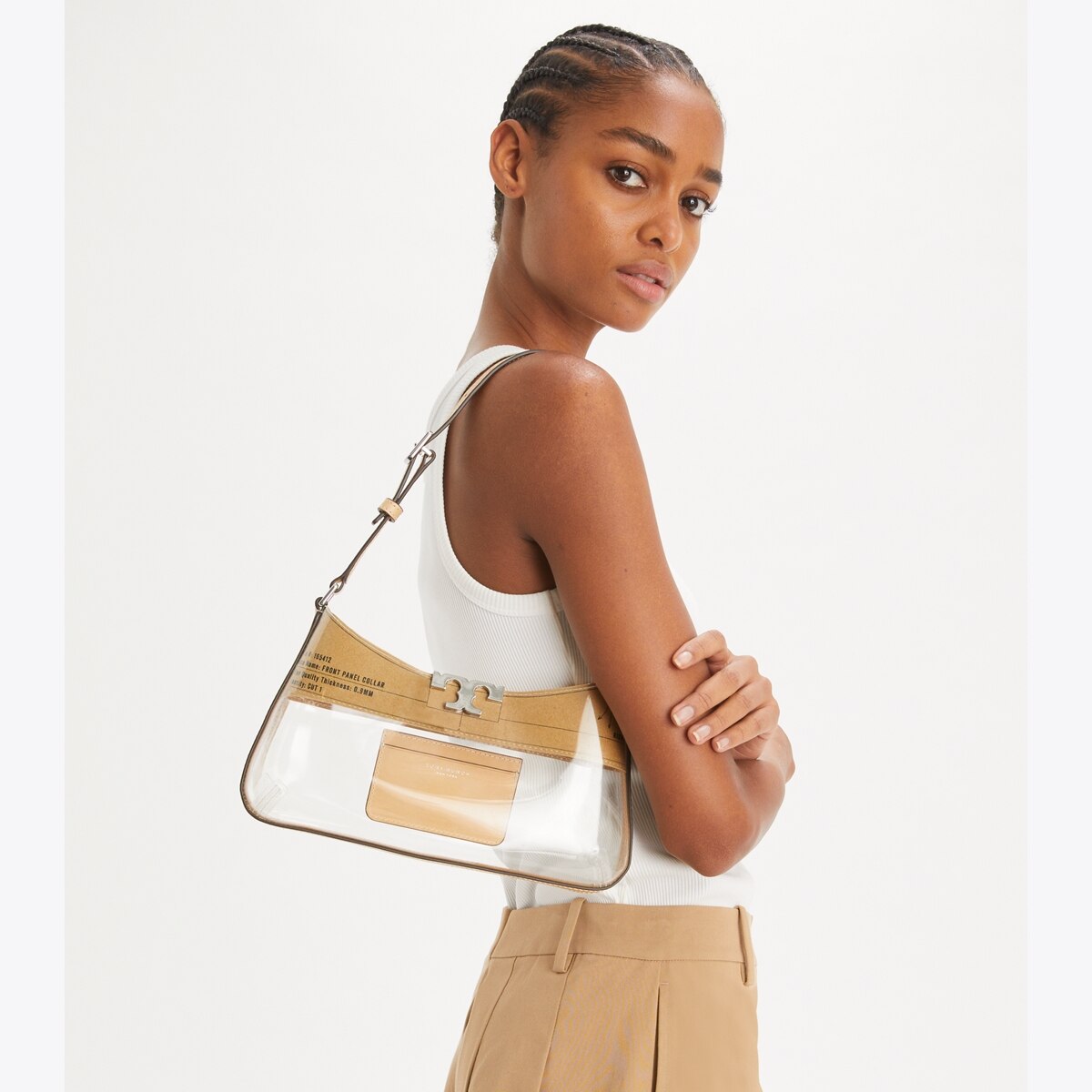 کیف دوشی زنانه Tory Burch مدل Eleanor Clear Slim in white, size OS سفید