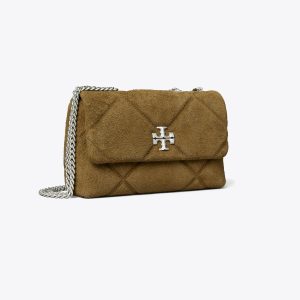 کیف دوشی زنانه Tory Burch مدل Kira Diamond Quilt Suede   in green, size OS green