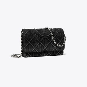 کیف کراس‌بادی زنانه Tory Burch مدل Fleming Denim Chain  in black, size OS مشکی