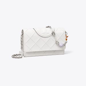 کیف کراس‌بادی زنانه Tory Burch مدل Fleming Charm Chain  in white, size OS سفید