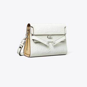 کیف دوشی زنانه Tory Burch مدل Lee Radziwill Croc-Embossed   in white, size OS سفید